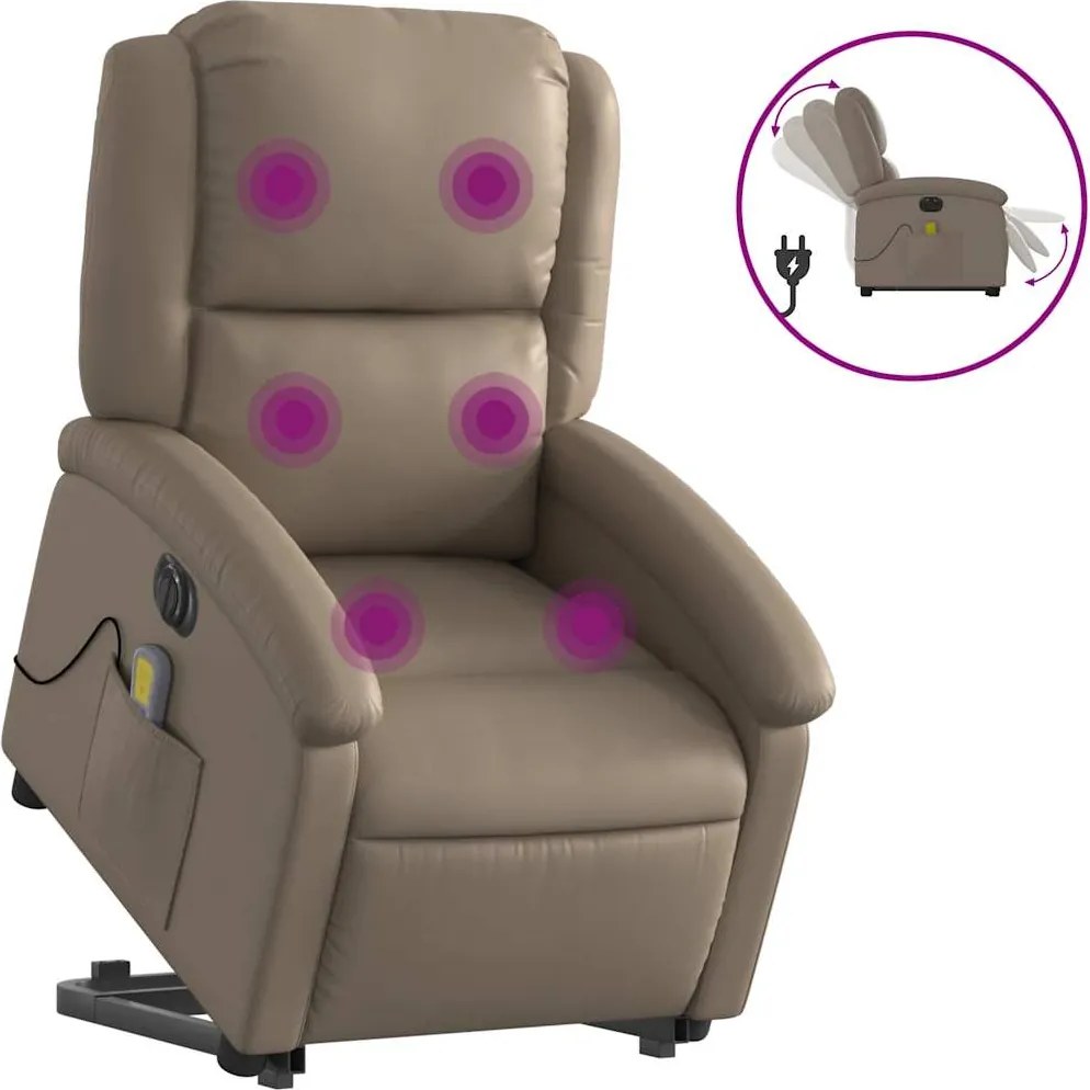 vidaXL elektromos cappuccino műbőr felállást segítő masszázsfotel