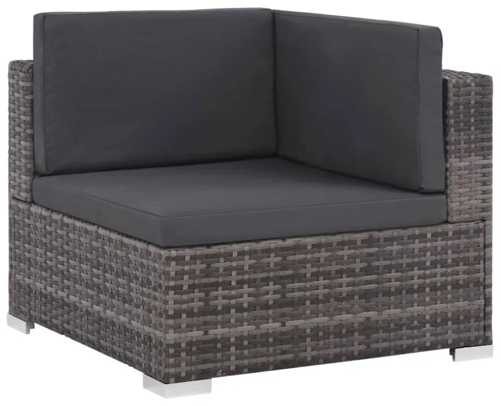 6 darabos szürke polyrattan kerti bútor szett párnákkal