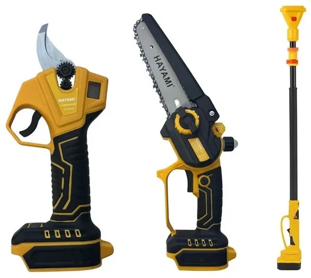 Nagy HAYAMI HA-1008-1 3 az 1-ben AKU készlet - fűrész + metszőolló + hosszabbító rúd 2,4 m