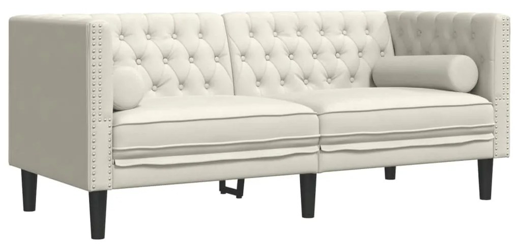 2 részes krémszínű bársony Chesterfield kanapészett párnákkal