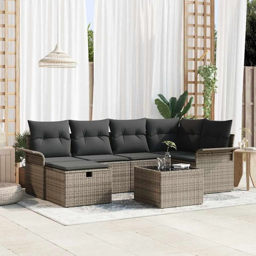 Kerti Kanapé Szett párnával 7 pcs Szürke 242.5 x 132.5 x 85 cm