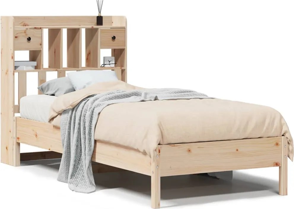 vidaXL tömör fenyőfa könyvespolcos ágy matrac nélkül 90 x 200 cm