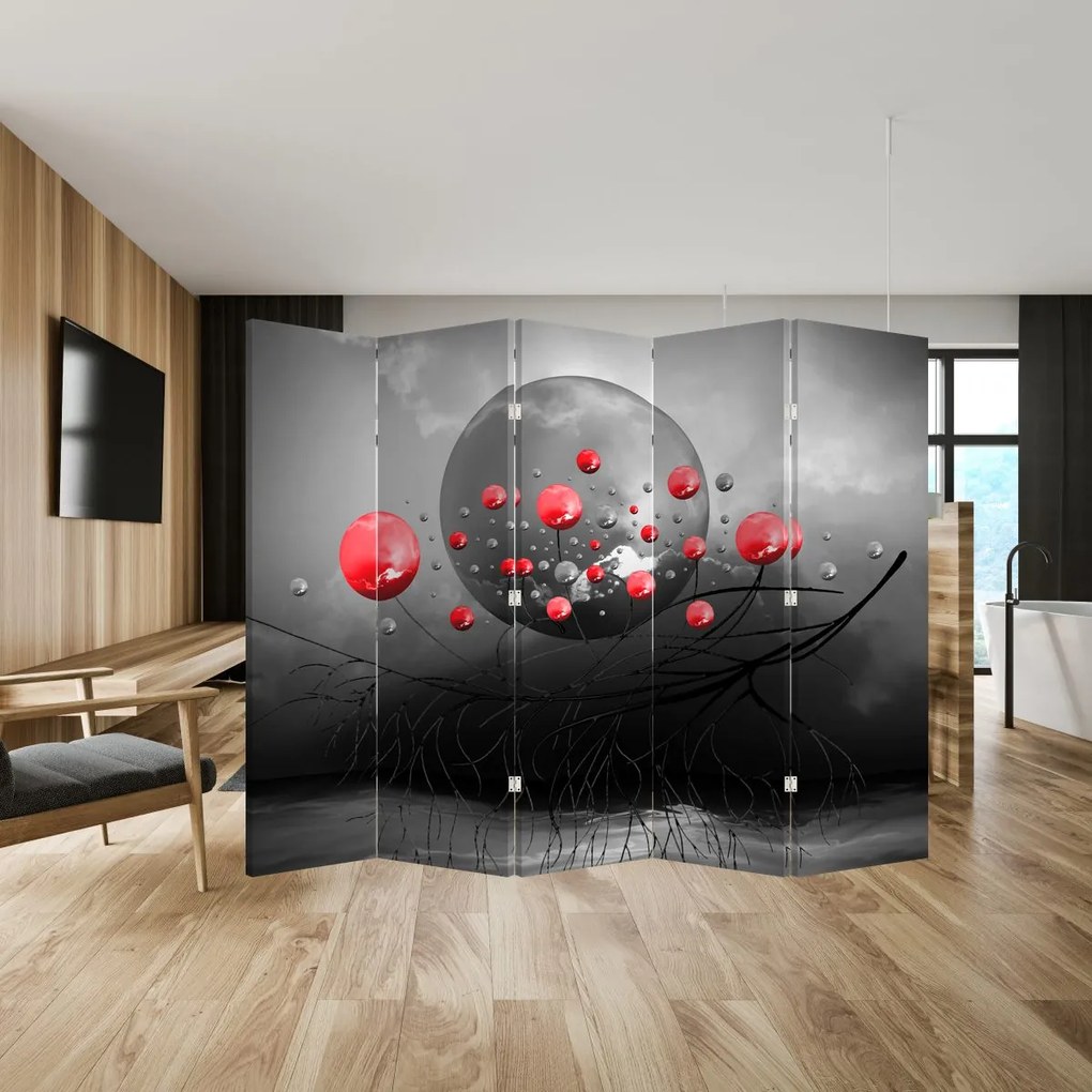 Paraván - Piros absztrakt gömbök (210x170 cm)