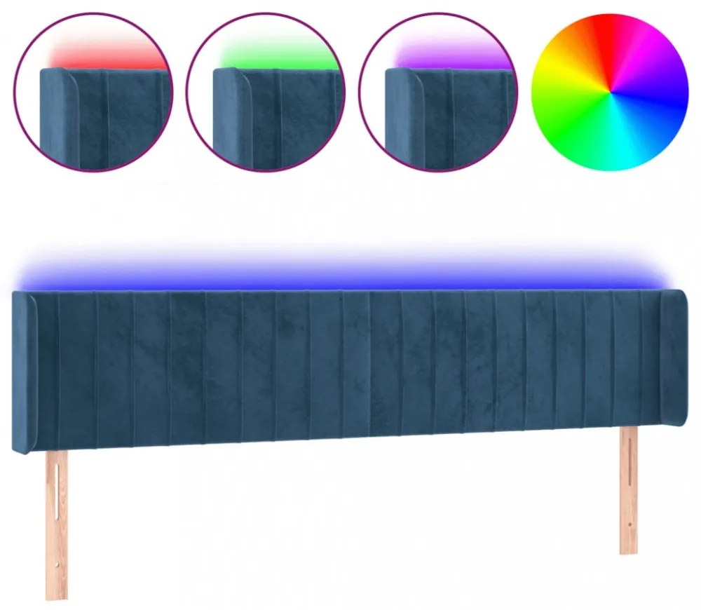 sötétkék bársony LED-es fejtámla 203 x 16 x 78/88 cm
