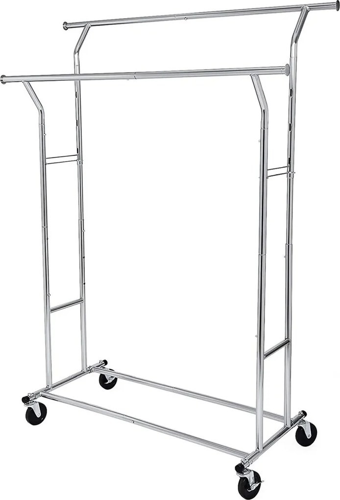 Gurulós ruhaállvány 110kg teherbírással, króm 129-169 cm között állítható