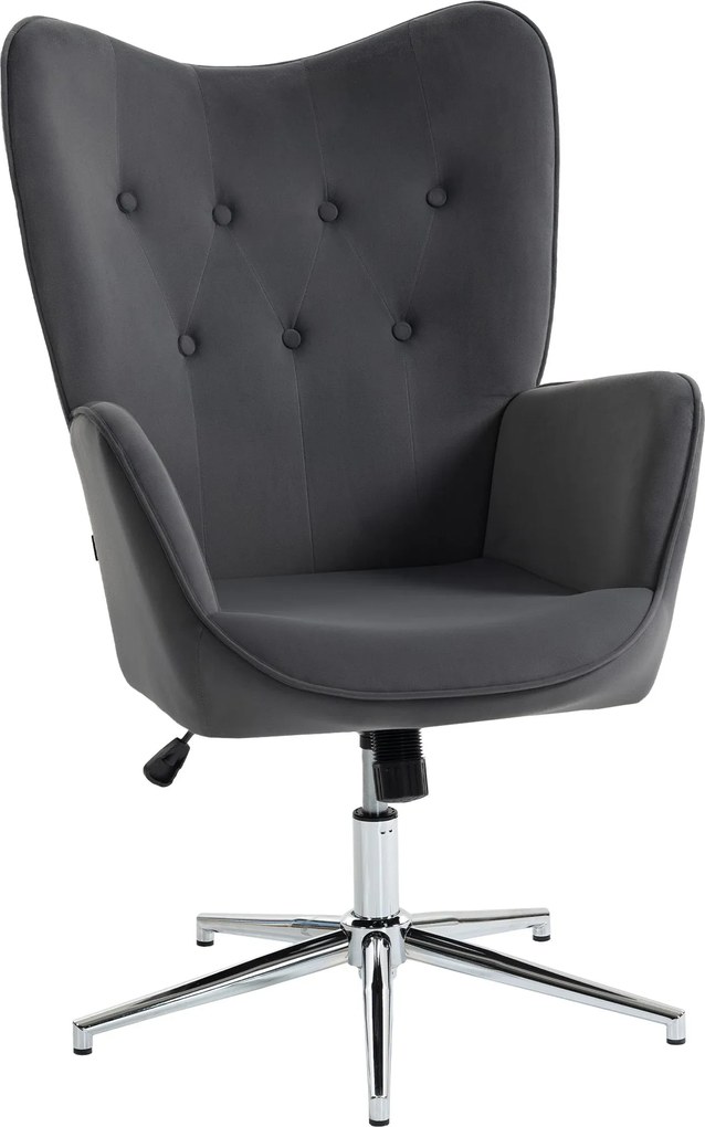 HOMCOM bársonyhatású forgófotel — párnázott, magasságban állítható, karfás, hintafunkció, sötétszürke | Aosom