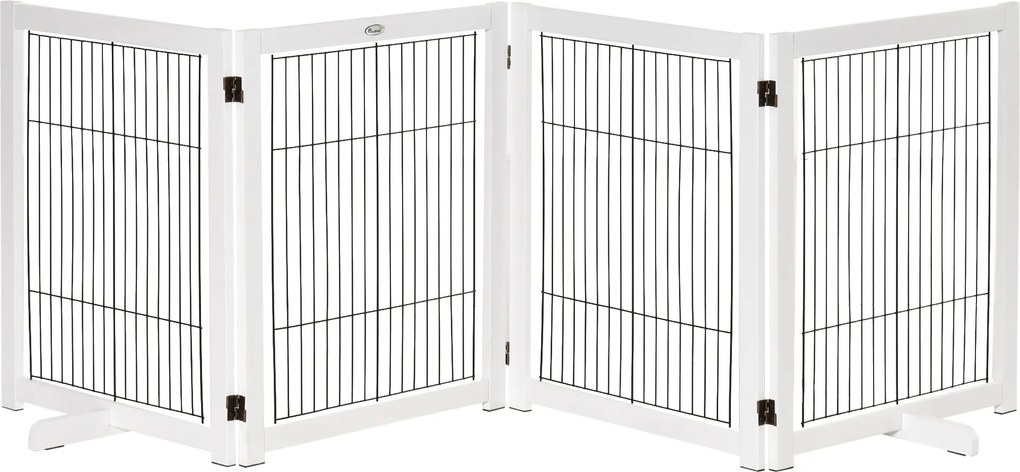 PawHut Összecsukható Kutyabezárás 264x77 cm 4-Panele Fa Kiskapu Lábakkal és Kerettel Ajtókhoz, Lépcsőkhöz, Átjárókhoz - Fehér | Aosom
