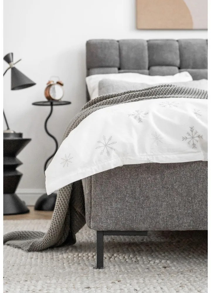 Szürke kárpitozott franciaágy ágyráccsal 140x200 cm Eve – Miuform