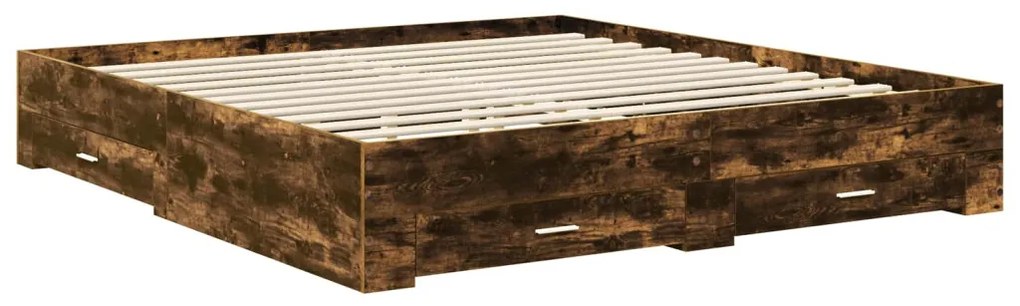 vidaXL Ágykeret fiókkal fejtámlával Füstölt tölgy 180 x 200 cm Faanyag