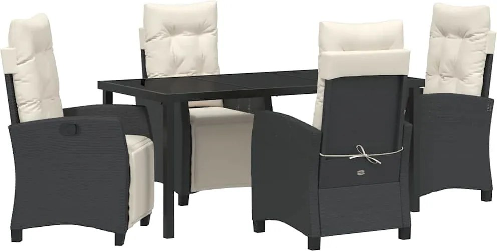 vidaXL Kert étkező szett párnával 5 pcs Fekete polirattan
