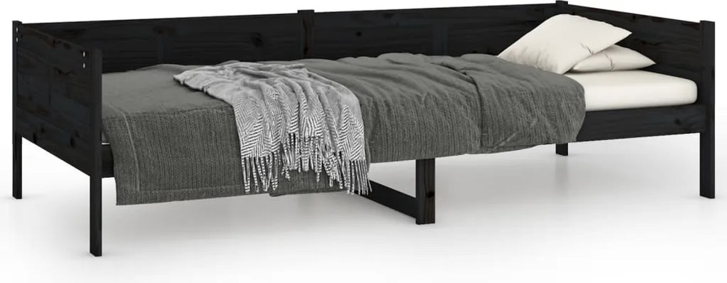 vidaXL fekete tömör fenyőfa kanapéágy 90 x 190 cm