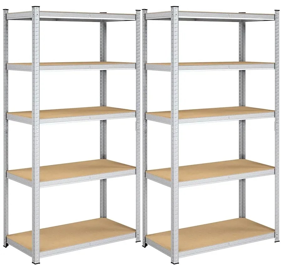 2 db Nagy teherbírású 5 szintes polc, 200 x 100 x 50 cm, ezüst