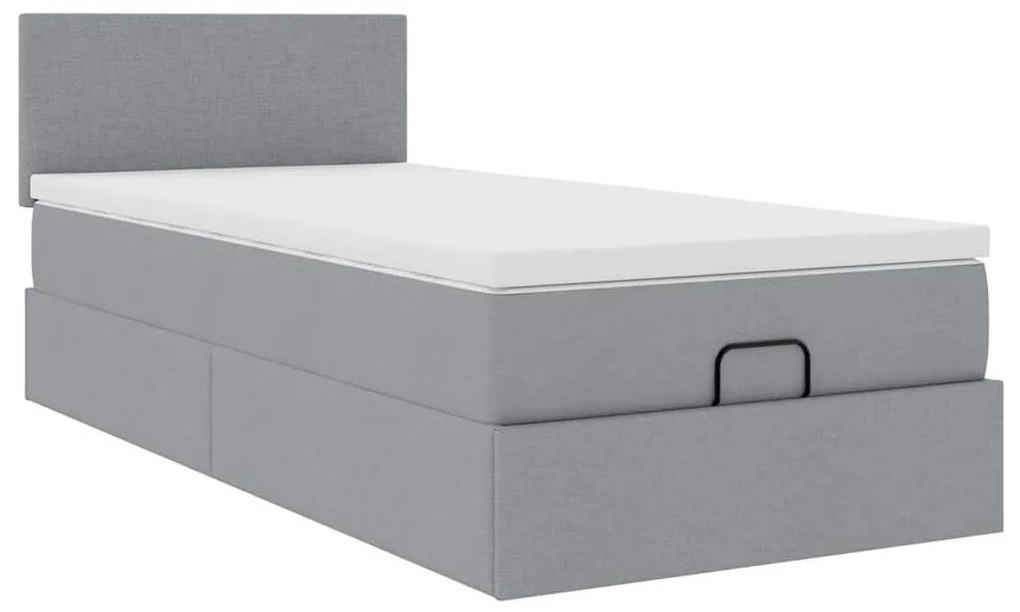 világosszürke szövet ottomán ágy matraccal & LED-ek 80x200cm