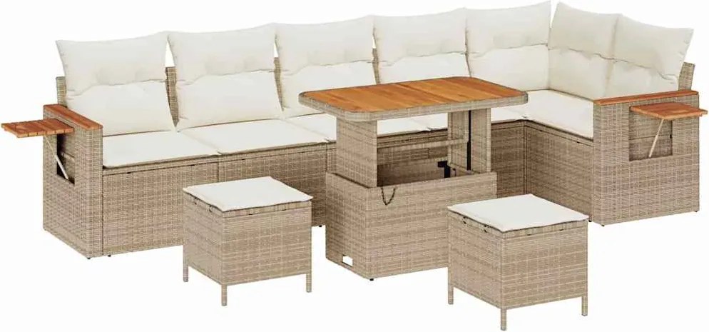 vidaXL Kerti Kanapé Szett párnával 9 pcs Beige és krém