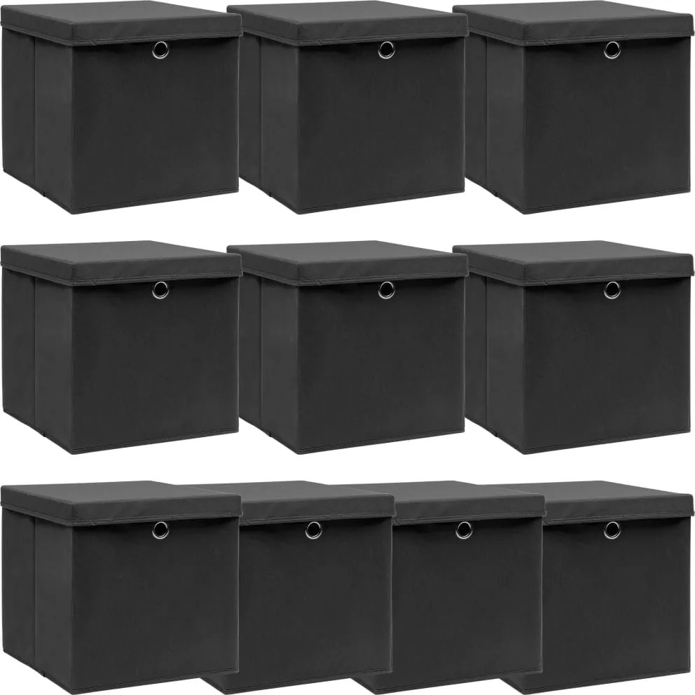 vidaXL 10 db fekete szövet tárolódoboz fedéllel 32 x 32 x 32 cm