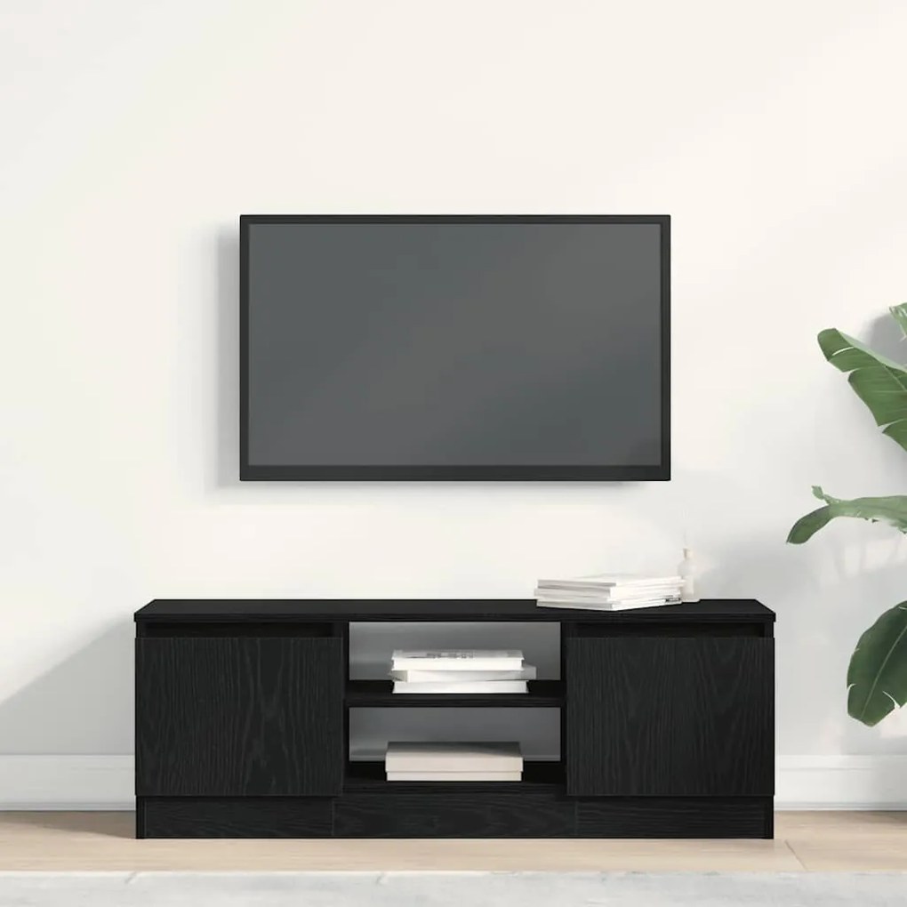 fekete tölgy színű szerelt fa TV-szekrény 102x30x36 cm