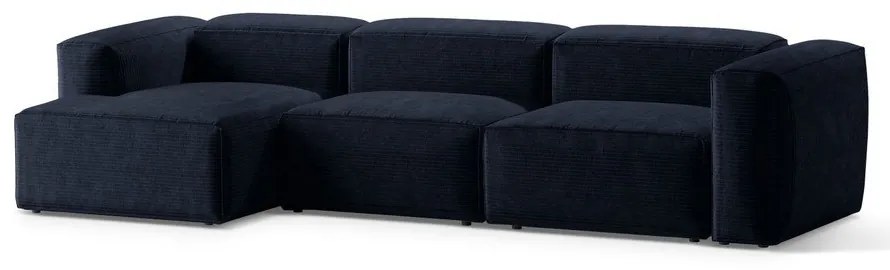 Sötétkék kordbársony sarokkanapé (bal oldali-heverő résszel) Bergano – Cosmopolitan Design