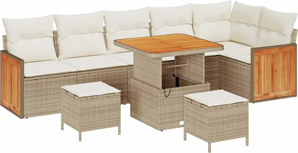 vidaXL Kerti Kanapé Szett párnával 9 pcs Beige és krém