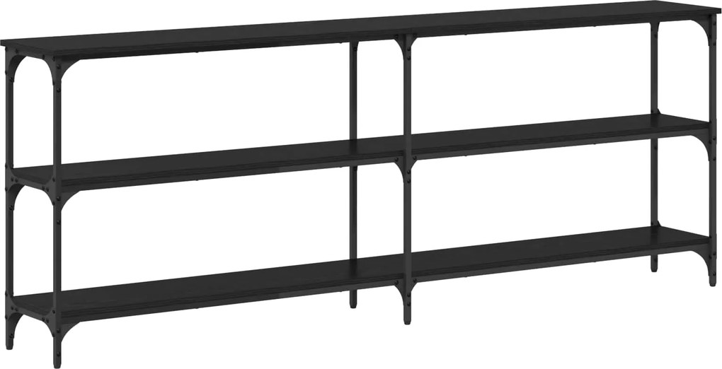 vidaXL Konzolasztal Musta tammi 200 x 29 x 75 cm Mérnöki fa és fém