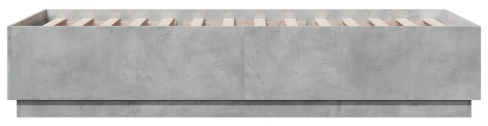 betonszürke szerelt fa ágykeret LED-del 90 x 200 cm