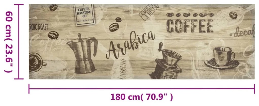 barna feliratos mosható bársony konyhaszőnyeg 60 x 180 cm