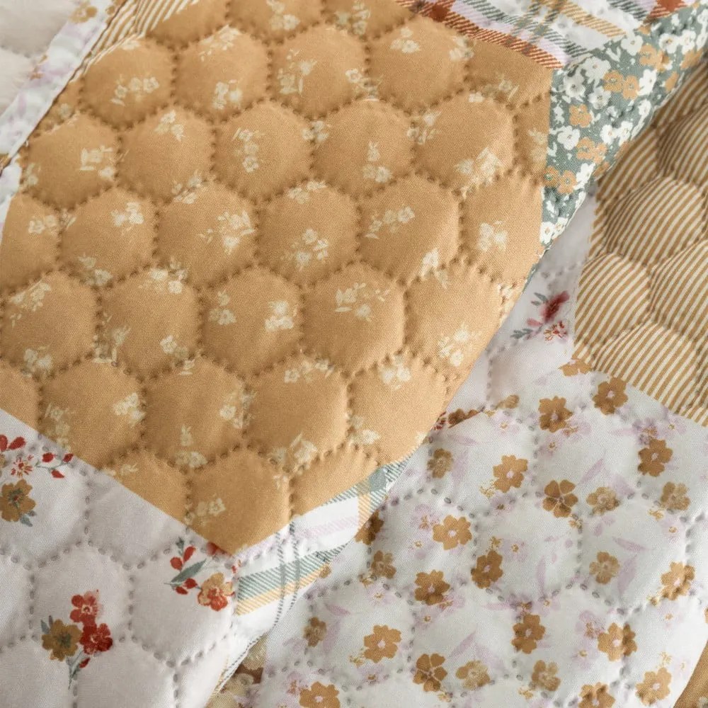 Sárga-bézs steppelt ágytakaró 220x230 cm Floral Patchwork – Catherine Lansfield