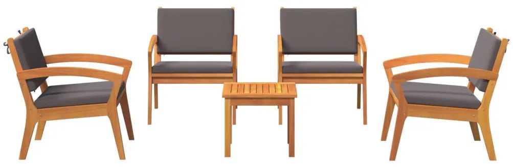 5 darabos bisztró szett párnákkal - tömör akácfa