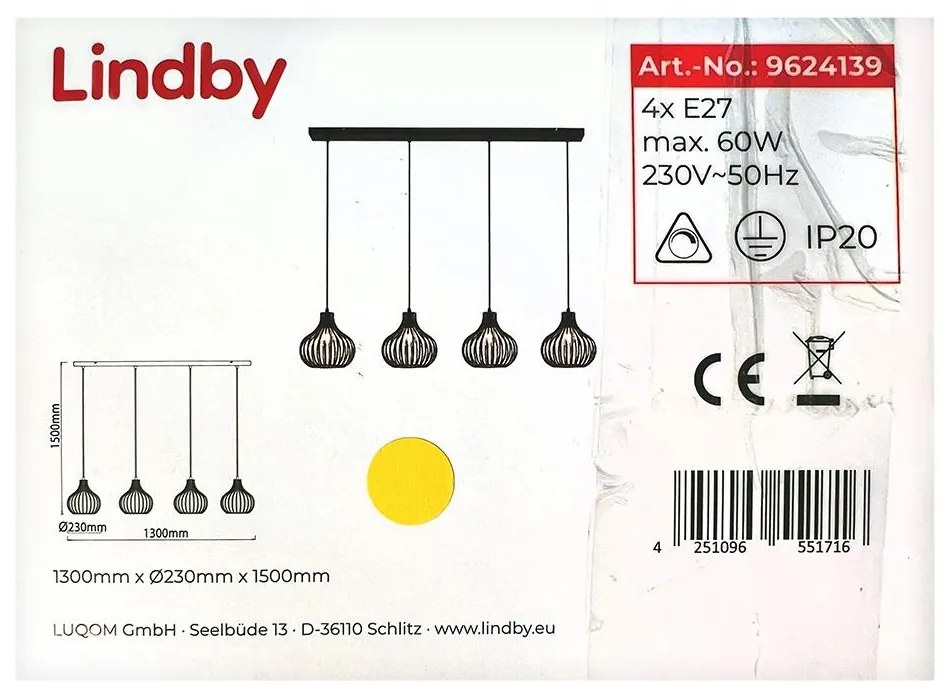 Lindby - Csillár zsinóron FRANCES 4xE27/60W/230V