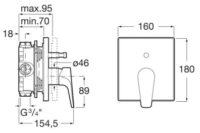 Roca A5A0B90C00 - Falba süllyeszthető zuhanycsaptelep ATLAS, fényes króm