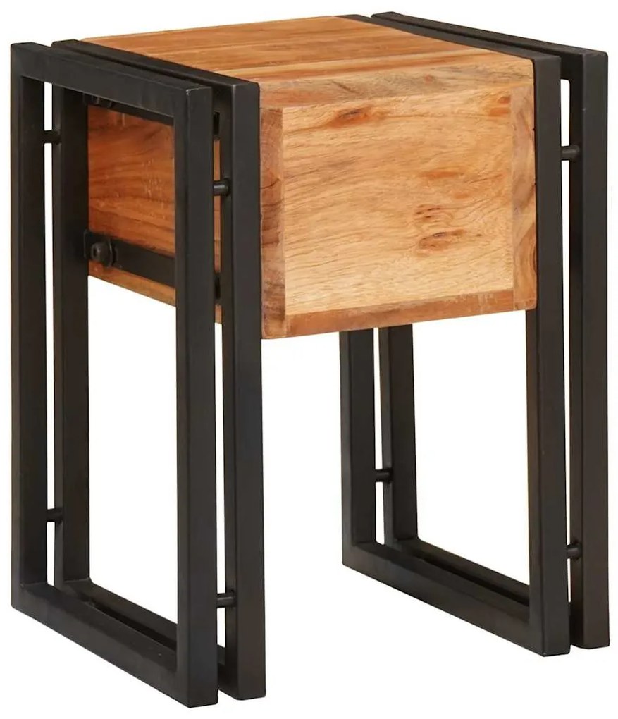 Kisasztal Barna és fekete 30 x 30 x 40 cm Tömör akácfa és Fém
