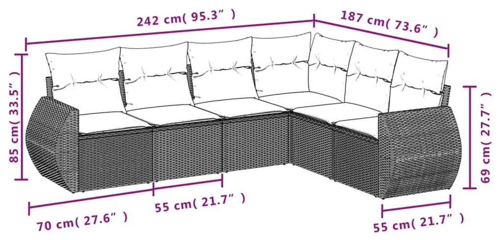 6 részes barna polyrattan kerti ülőgarnitúra párnával