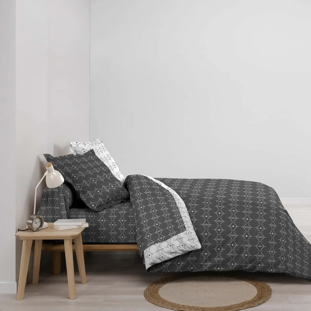 Fehér-sötétszürke kétszemélyes-hosszabbított pamut paplanhuzat 240x220 cm Aristide – douceur d'intérieur