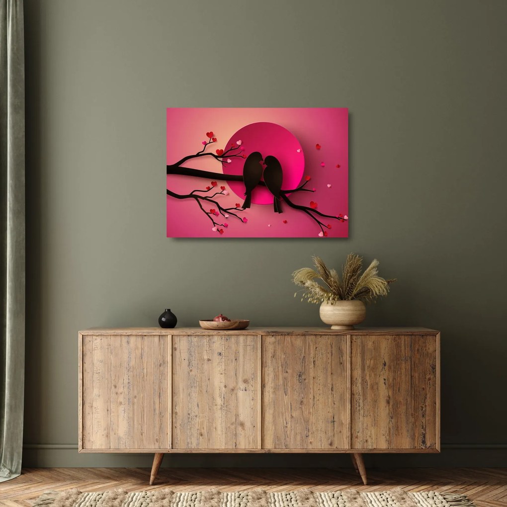 Kép - Szerelmes madarak (üvegen) (70x50 cm)