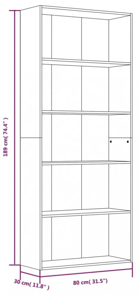 5 szintes szürke sonoma szerelt fa könyvszekrény 80x30x189 cm