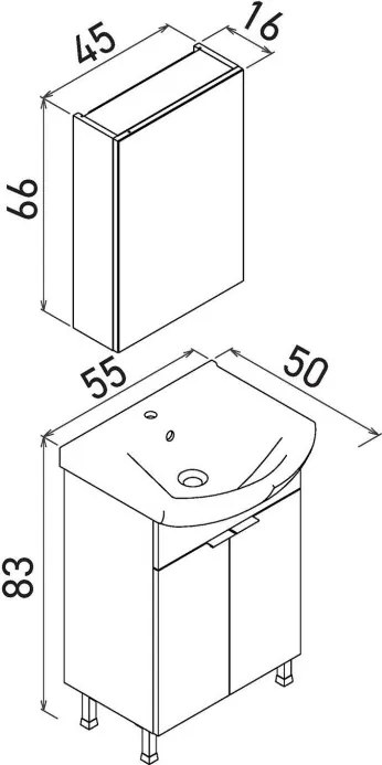 Purus mosdószekrény, 55 cm – TR785PNC1683