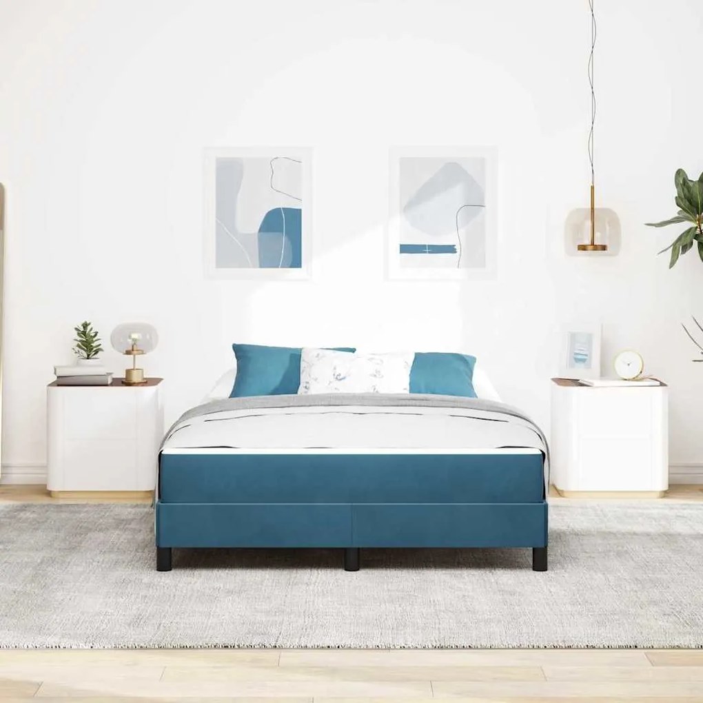 Boxspring ágy matraccal Sötét kék 140 x 200 cm Bársony