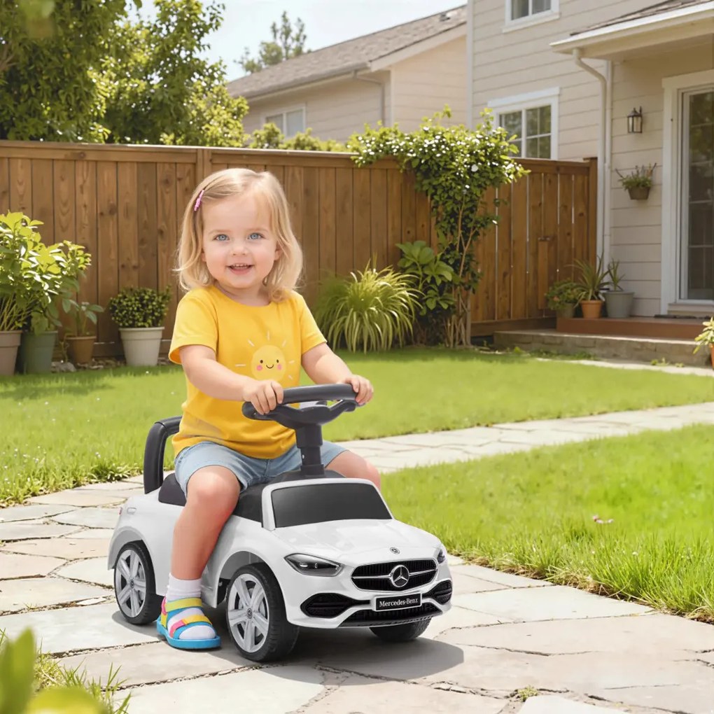 AIYAPLAY Mercedes-Benz C-osztályú kisautó kürttel, motorhangokkal, tárolóhellyel, 18-36 hónapos gyermekeknek, fehér