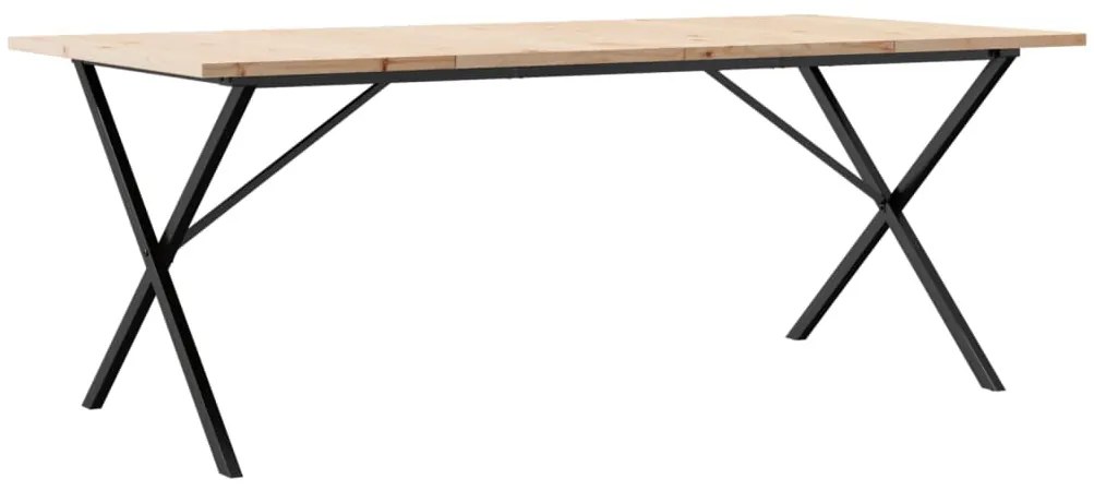 Tömör fenyőfa és acél X-vázú étkezőasztal 200x100x75,5 cm