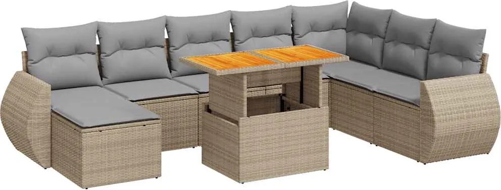 vidaXL 9 részes bézs polyrattan kerti ülőgarnitúra párnákkal