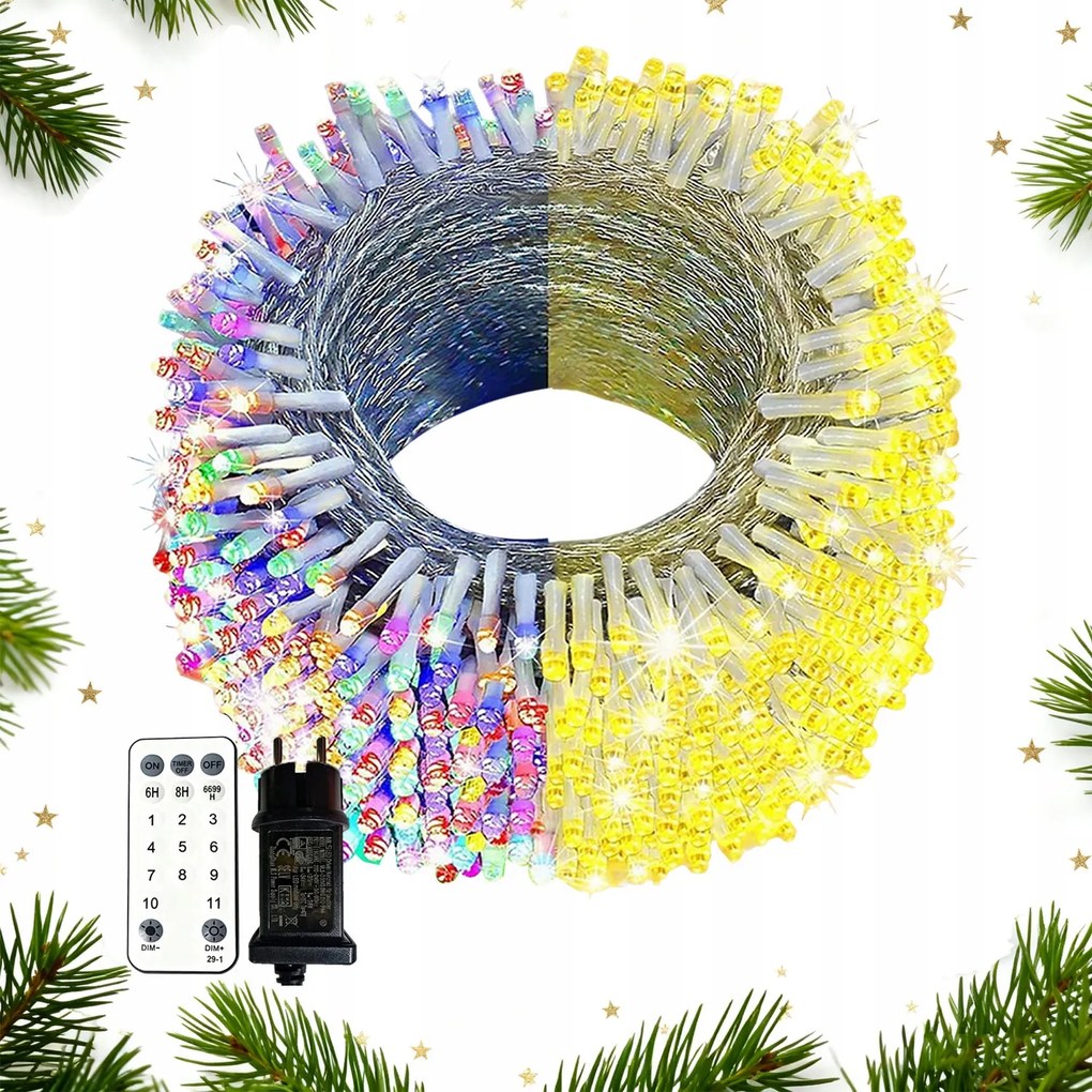 LED-es karácsonyfa fényfüzér hagyományos 100 Led 10m többszínű