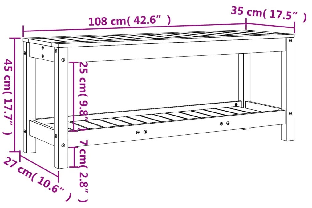 tömör fenyőfa kerti pad 108x35x45 cm