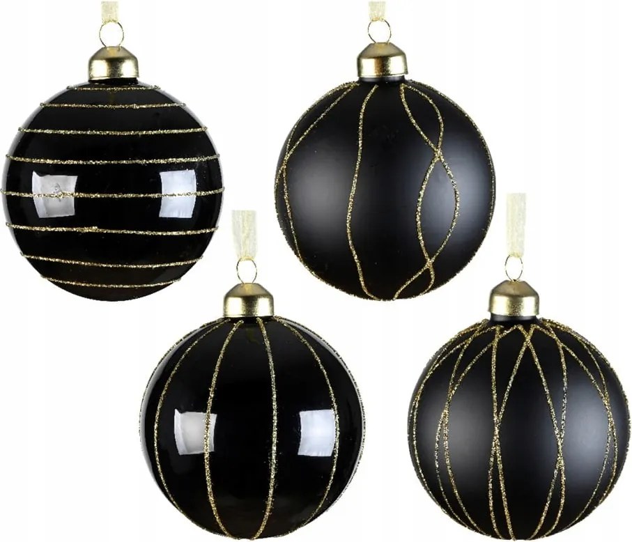 Fekete üveg karácsonyfadísz, fényes, 8 cm