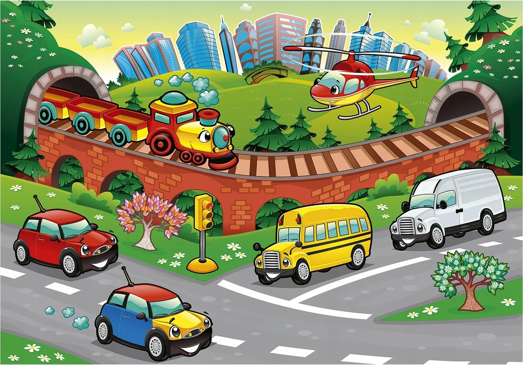 Gyerek fotótapéta Közlekedés Város Vinyl autók 254x184 +ragasztó