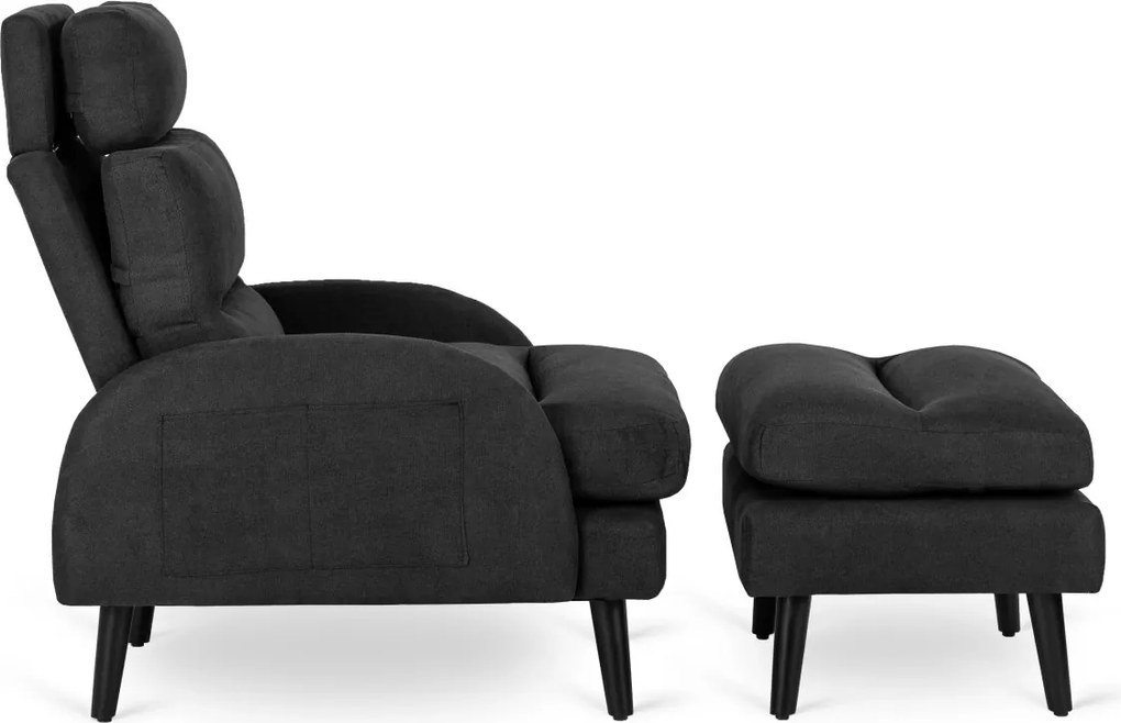 Pihenőfotel fekete színben, lábtartóval HENRY