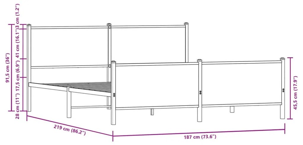füstös tölgy színű fém ágykeret matrac nélkül 183 x 213 cm