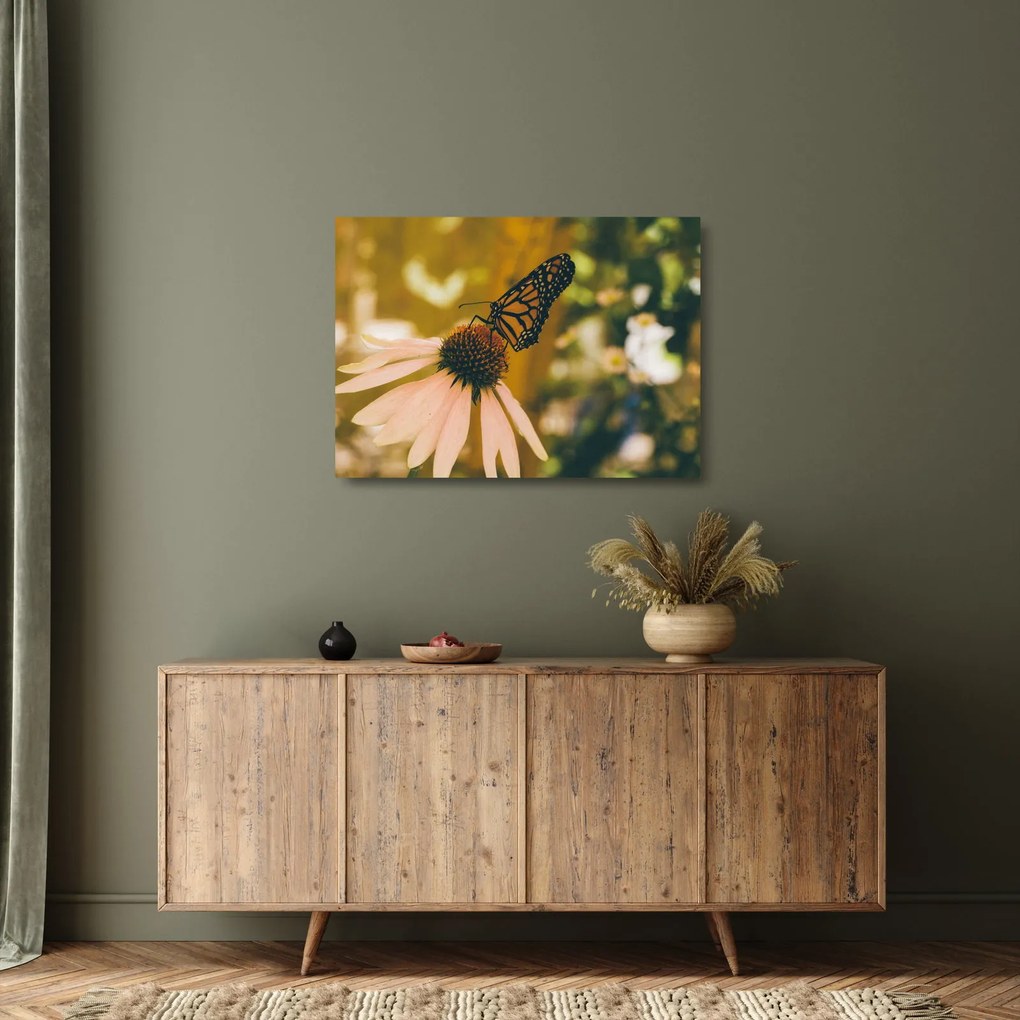 Pillangó képe a virágon (üvegen) (70x50 cm)
