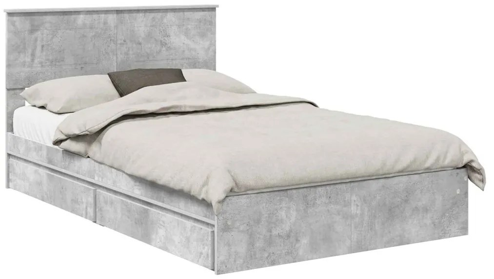vidaXL Ágykeret fiókkal fejtámlával Beton Szürke 135 x 190 cm Faanyag