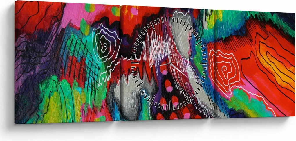 Absztrakt kép - színek (órával) (90x30 cm)