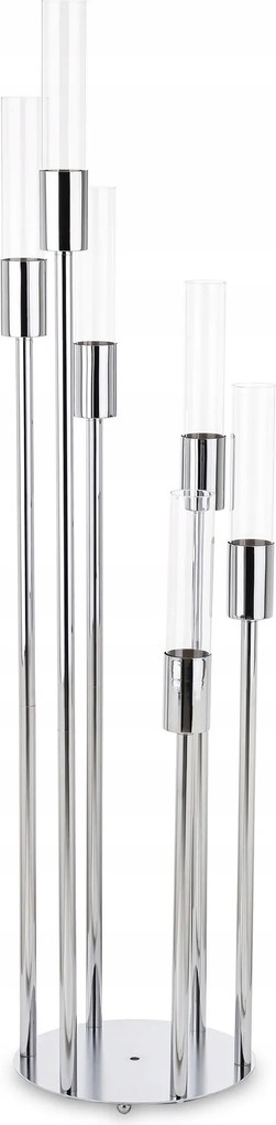 Ezüst színű fém üveg gyertyatartó, állvánnyal, 5 gyertya, modern dekoráció