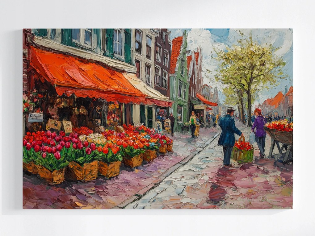 Vászonkép Canvas Amszterdam Hollandia Piac Tulipán Virágok 120x80